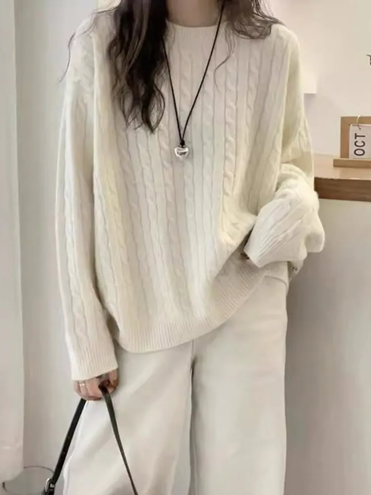 Faionable Long Sve gebreide trui dames comfortabele ronde Ne Twist wollen top afslankende Sli pendelen Koreaanse Sle