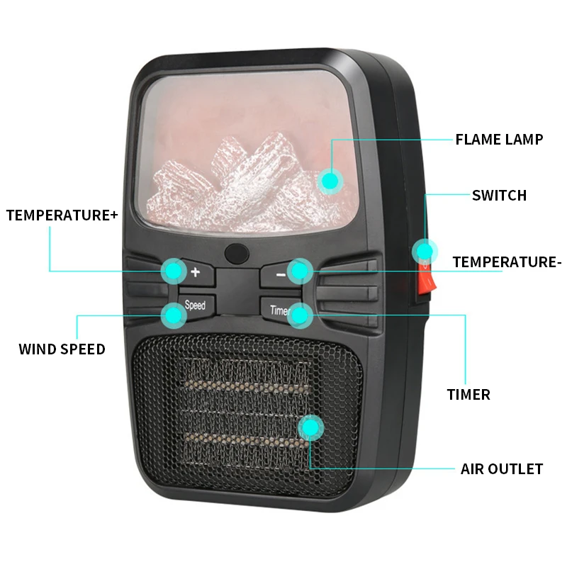 500w aquecedor infravermelho elétrico de baixo consumo aquecedor linear temporizador chamas tela lareira portátil sala espaço aquecedor