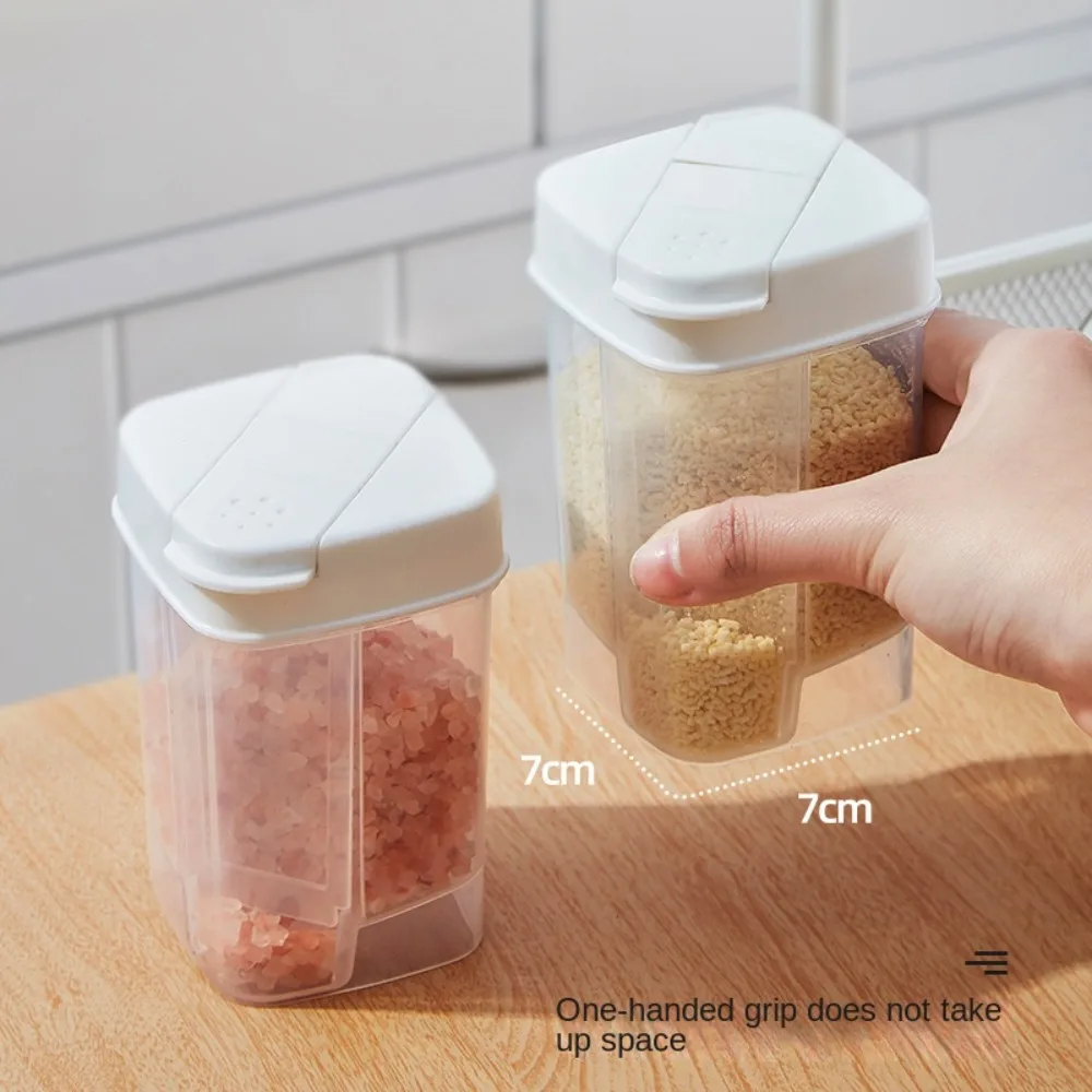 

Durable Plastic Seasoning Bottle Transparent with Double Cover BBQ Condiment Box Spices Container for Herbs Powders Salt Pepper
