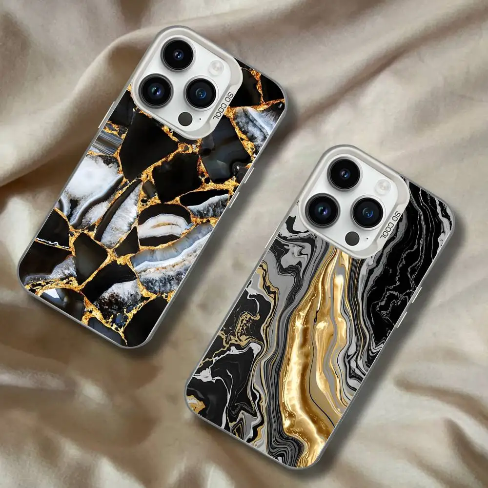 Black Gold Marble Art For iPhone 17,16,15,14,13,12,11,Mini,Pro,E,SE4,XS,MAX White Shockproof Candy Matte Cover