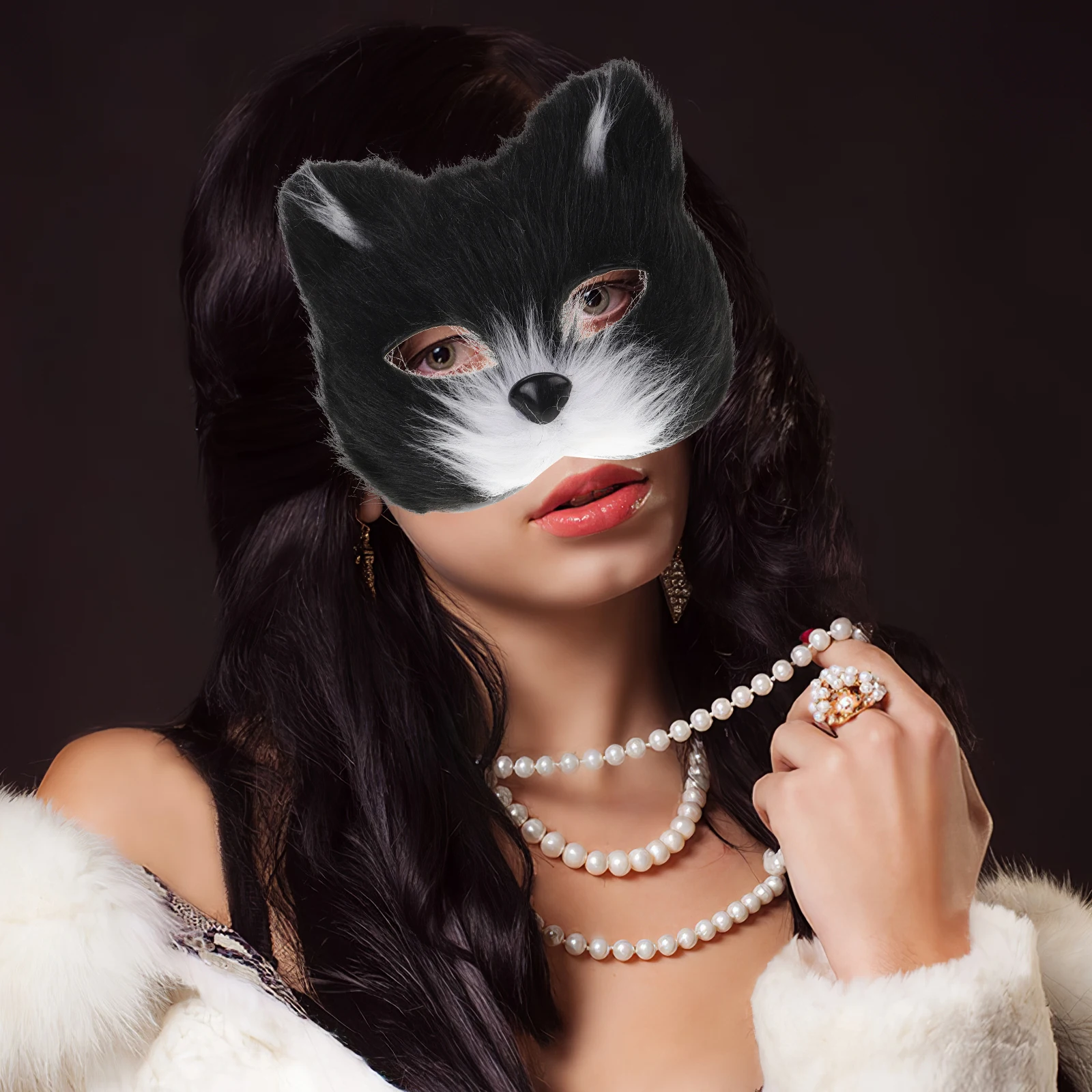 

Faux Half Face Masks for Halloween Party Cosplay Animal Print Lightweight Comfortable Masks Tail Accessories Cat