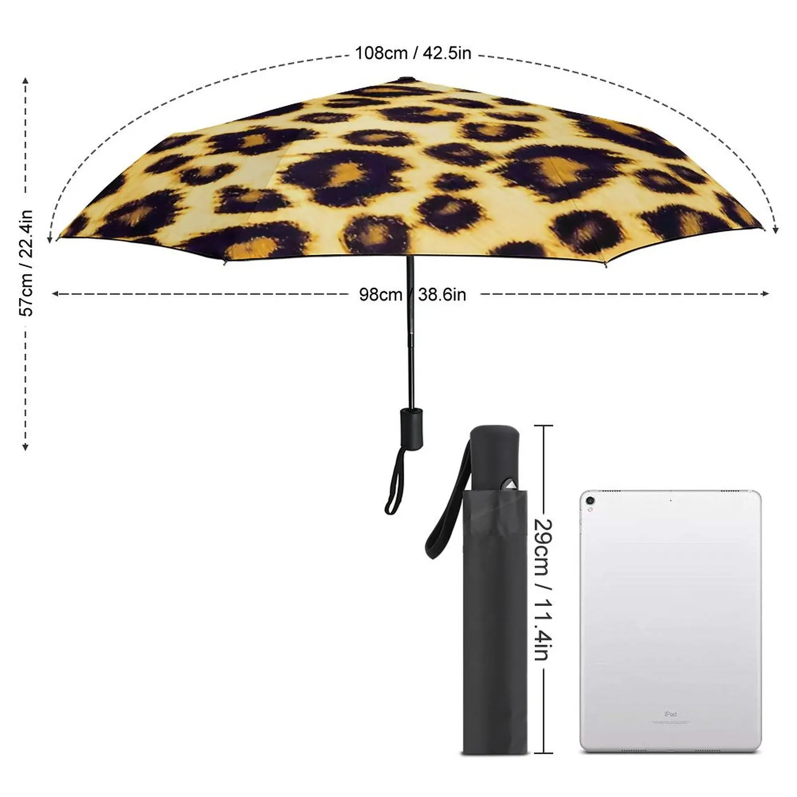 Leopard Umbrella Animal Print Three Fold Auto Rain And Sun Umbrella For Men Women Cheap Printed Foldable Tours Umbrella