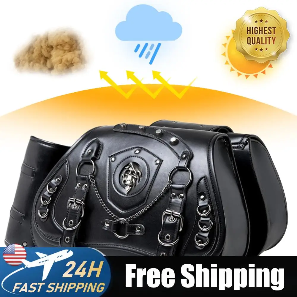 

1 Pair Motorcycle Saddle Bags with Cup Holder Punk Style Locomotive Bag PU Leather Retro Motorcycle Side Bag for Multiple Models