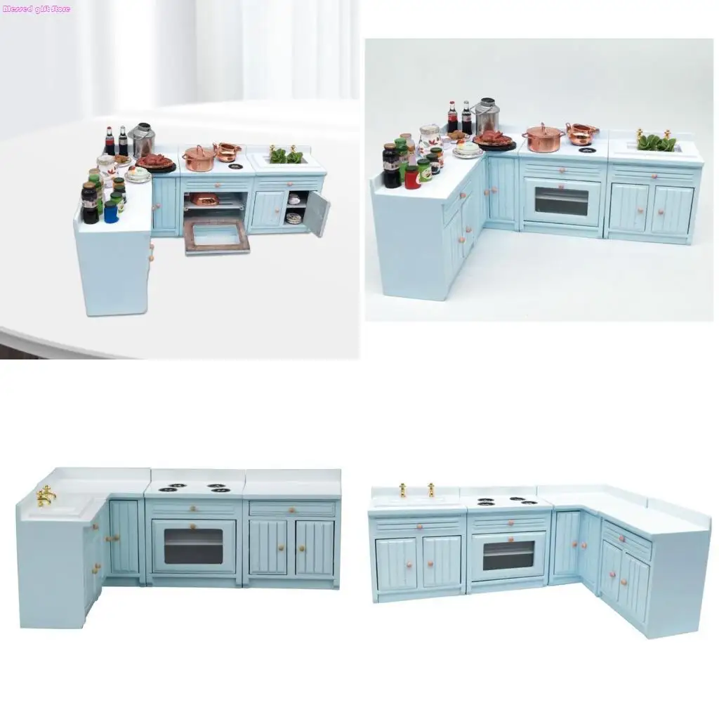 

D0JC 1/12 Dollhouses Miniature Kitchen Cabinet Set with Cooking Stove Kitchen Skin Dollhouses Furniture for Realistic Play