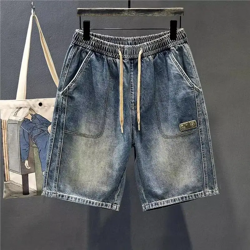 

Large Size 300 Pou Retro Hong Kong Sle Faded Denim orts Men's Loose Fit Haome Versatile Five-Part Workwear Trendy