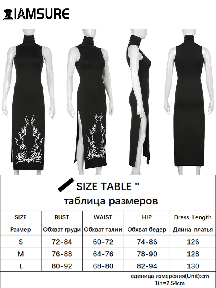 IAMSURE Dark Split Side Summer Dress Gothic Sexy Slim Turtleneck Sleeeveless Long Dresses For Women 2021 Party Night Club Wear