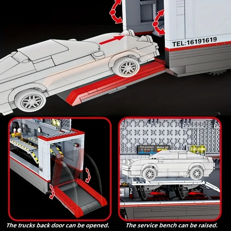 Station d'entretien de véhicule Mobile de ville technique, blocs de construction, ensemble de réparation automobile, outils de réparation, assembler modèle de brique, jouet, cadeau pour enfant