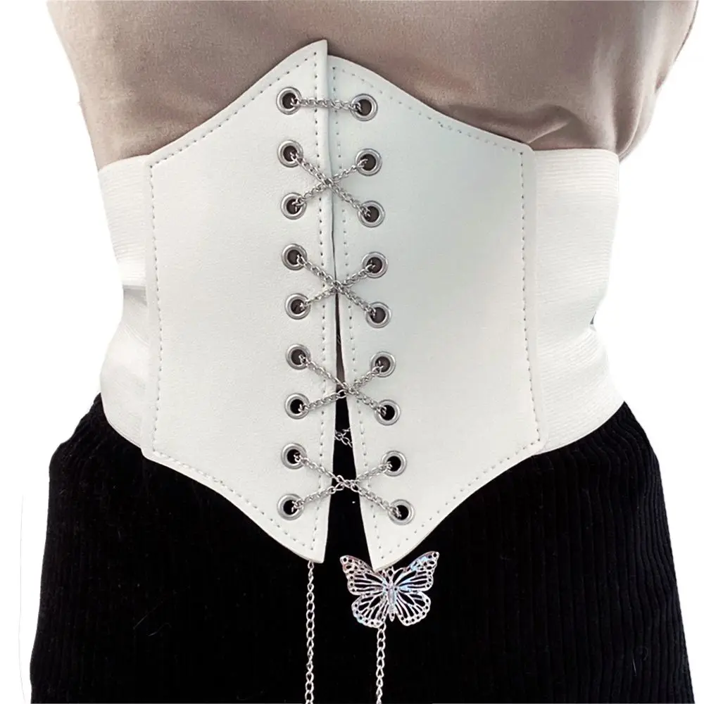 فستان شخصية بسيطة بو الجلود مشد عالية الخصر الإناث حزام Cummerbunds حزام الخصر سلسلة الفراشة #4