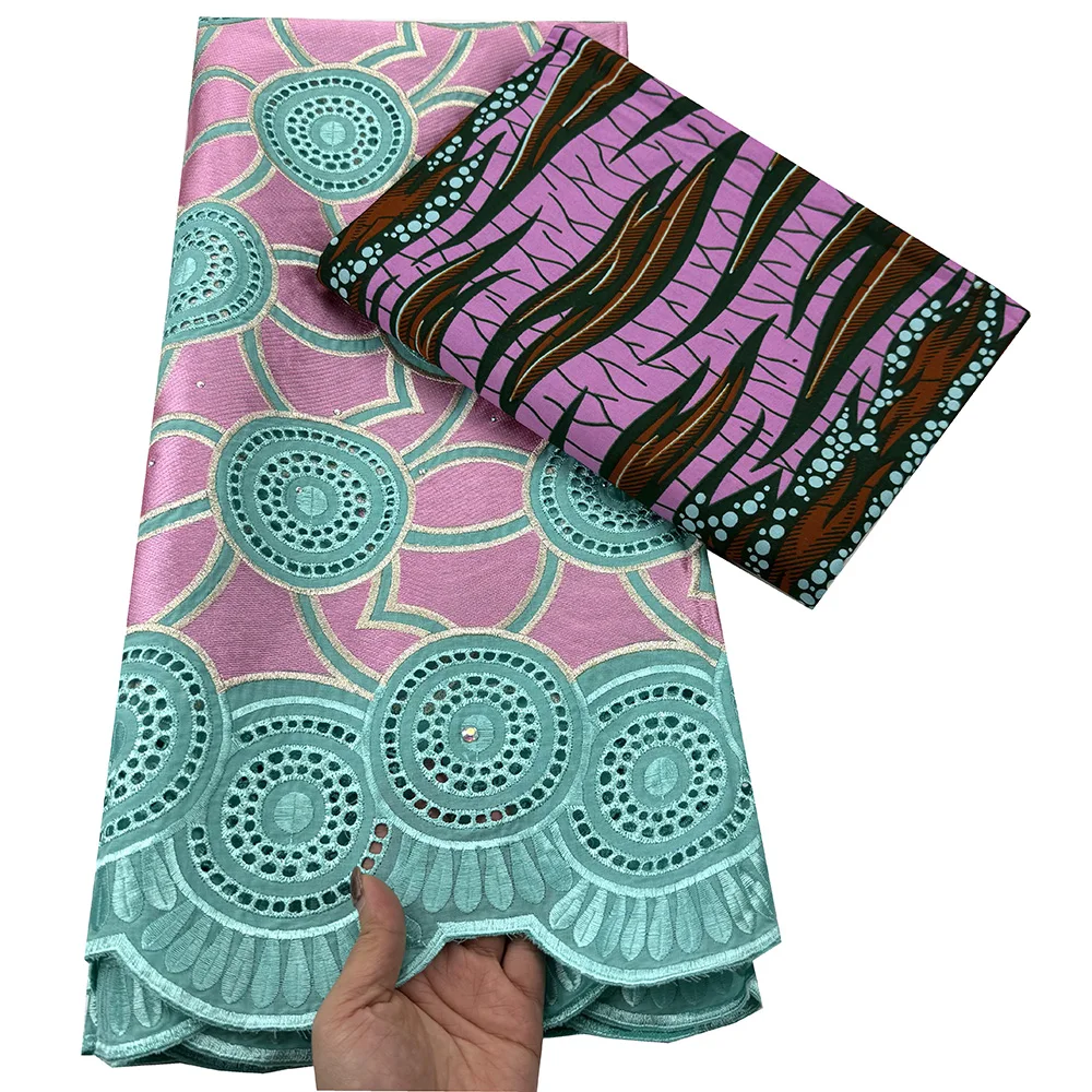 قماش شمع أفريقي لفستان الحفلات قطن مطرز دانتيل فوال سويسري أحدث، شمع حقيقي أنقرة باتيك، 2.5 ياردات + 3 ياردات، Y12 #5