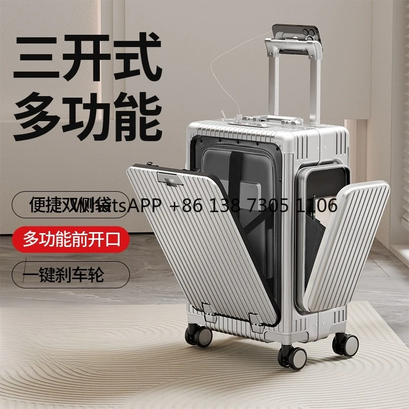

Front open suitcase New suitcase 20 inch pc wear-resistant password case Multifunctional aluminum frame trolley case