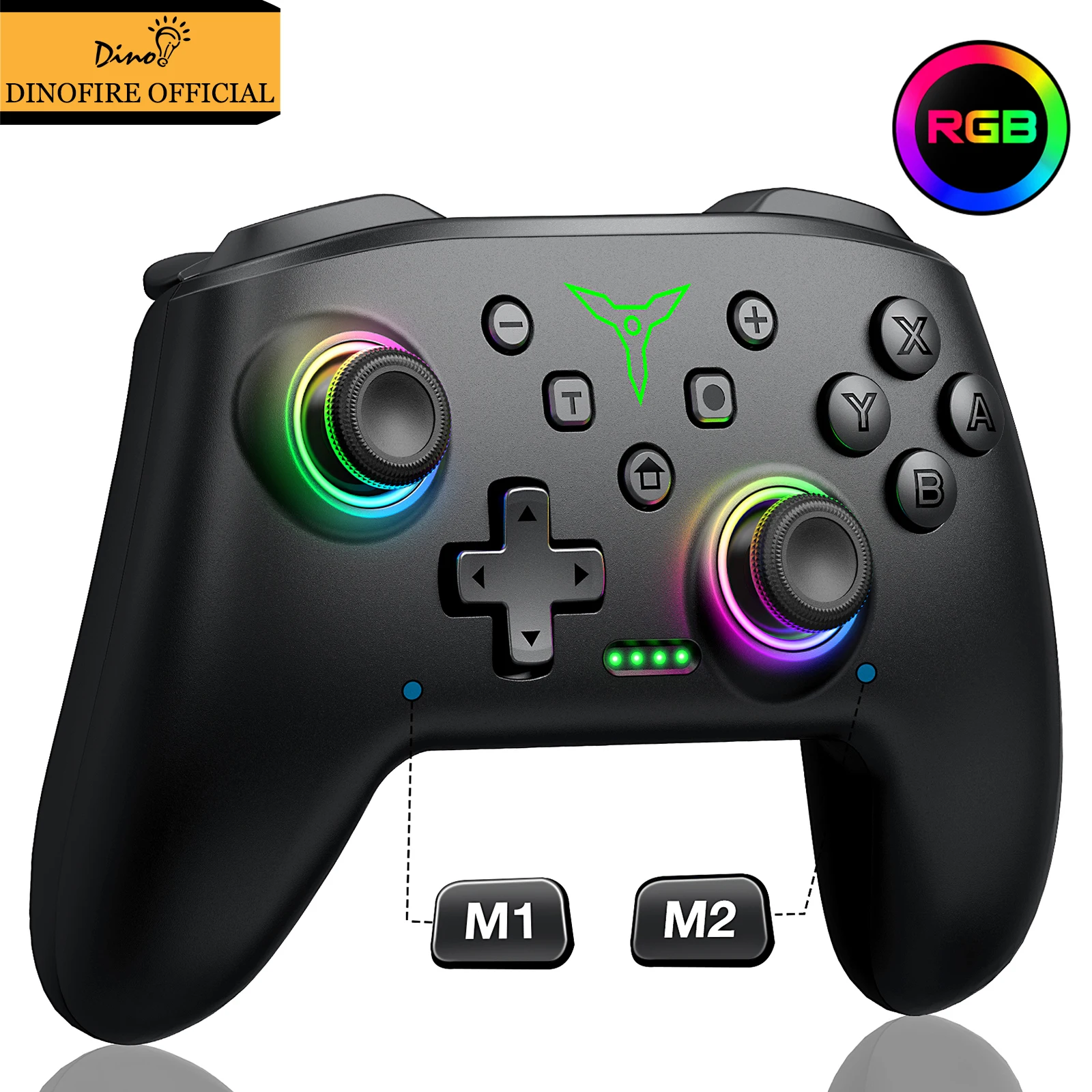 Dinofire Wireless Bluetooth RGB Controller for Nintendo Switch/Switch OLED/Switch Lite/PC/Mobile Gamepad Multi-Function Joystick 