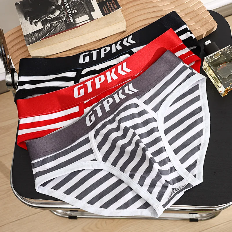 

New Striped Cotton Underwear Men Brief Sexy Panties Mens Briefs Shorts Man Male Underpants Homme U Convex Lingerie Size M-3XL