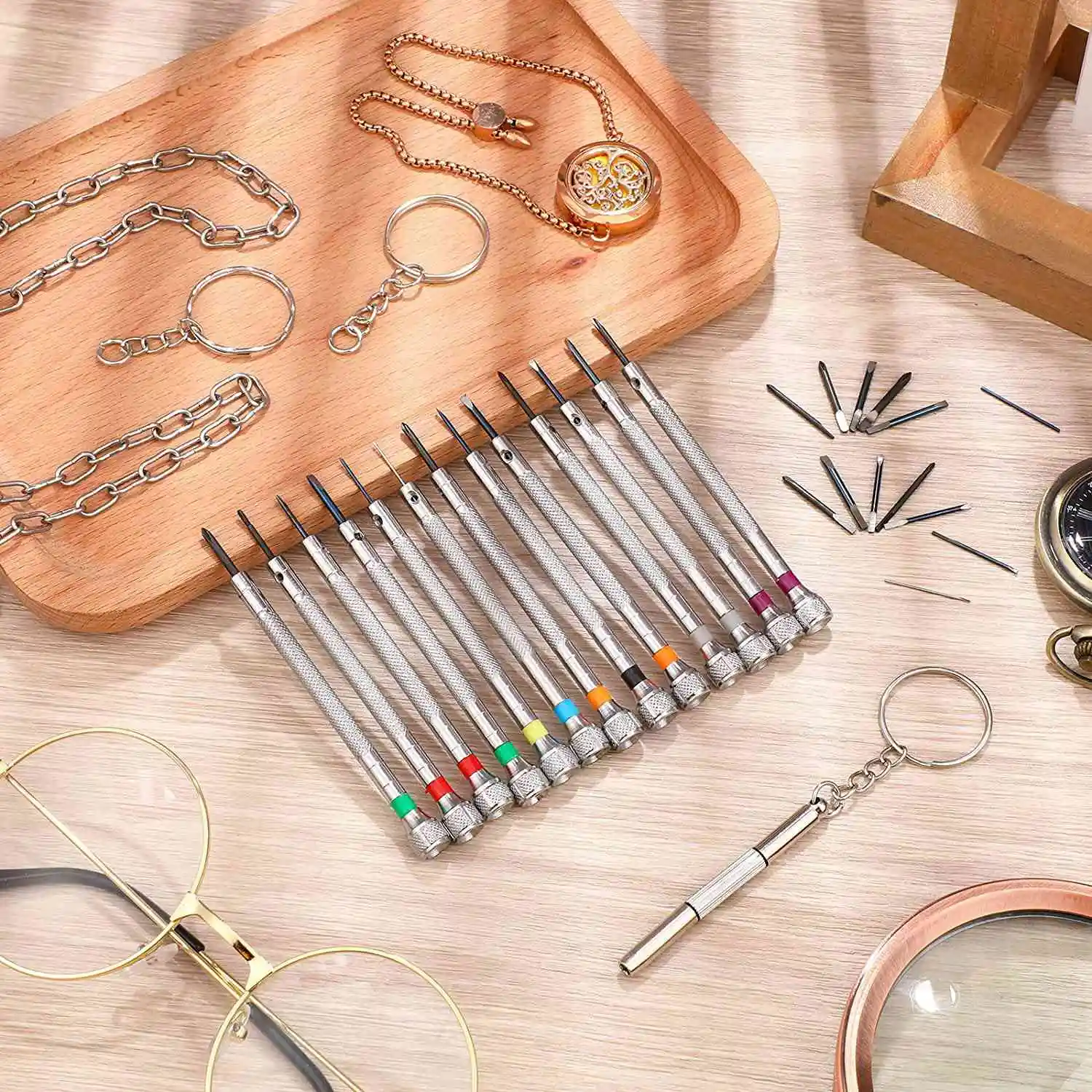 미니 정밀 시계 스크루 드라이버 세트, 보석상 시계 스크루 드라이버, 13 개 추가 교체 블레이드 포함, 0.6-2.0mm