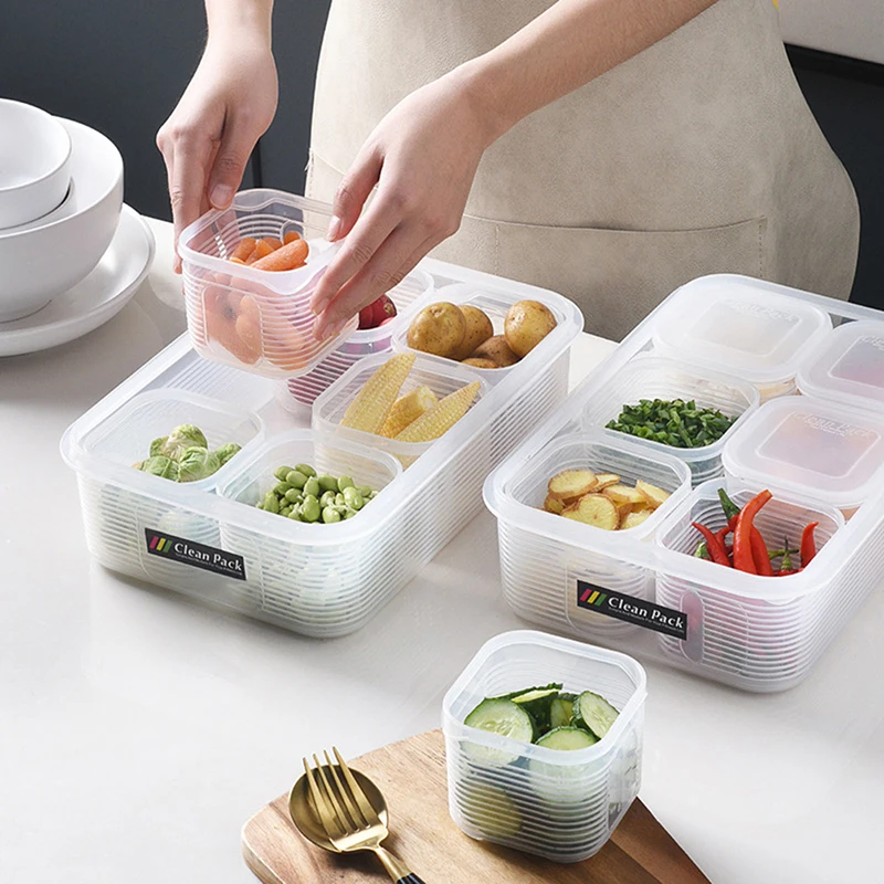 

Fridge Organizer Containers Fresh Vegetable Fruit Drain Basket Refrigerator Storage Box With Lid Kitchen Tools Accessories