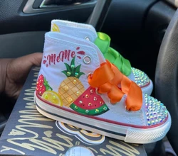 Splendide scarpe di tela per bambini a tema frutta calda fai da te per scarpe da comunione per ragazza bambole fatte a mano Bling Sneakers regalo di compleanno per bambini