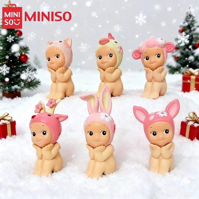 Miniso-Muñeca Sonny Angel de marca compartida, flor de cerezo, diseño de caja ciega desplegable, selección aleatoria para coleccionistas de juguetes