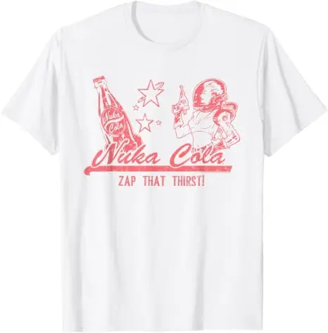 Nuka Cola Unisex-T-Shirt aus weicher Baumwolle, Videospiel-Zap-That-Thirst-Vintage-T-Shirt, roter Text, Nuka Cola-Kreis-Grafik, Persönlichkeits-Outfit – Detail 15