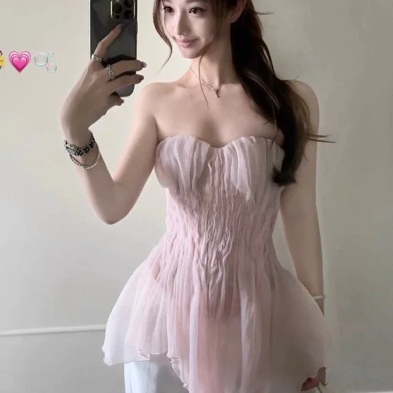 

Princess Style Fishbone Crop Top Women's Summer Outfit Slim Fit Cotton Polyester Sleeveless Shirt Trendy Ins Sweet Style