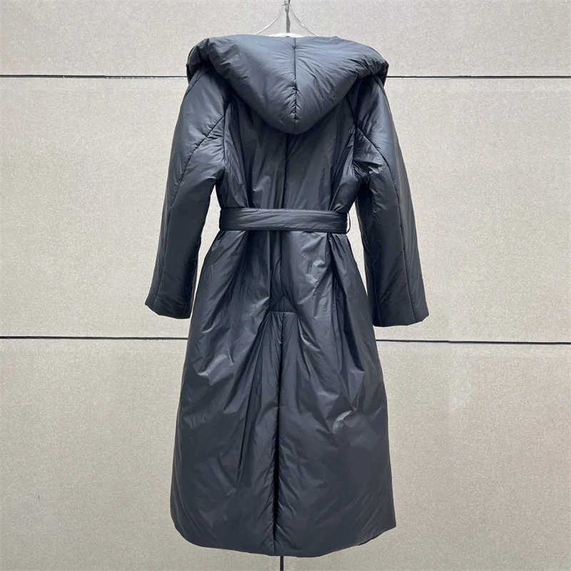 winter coats woman 2024 New in outerwears Fashion belt slim long cotton jacket Thick and warm hooded parkas cotton-padded jacket