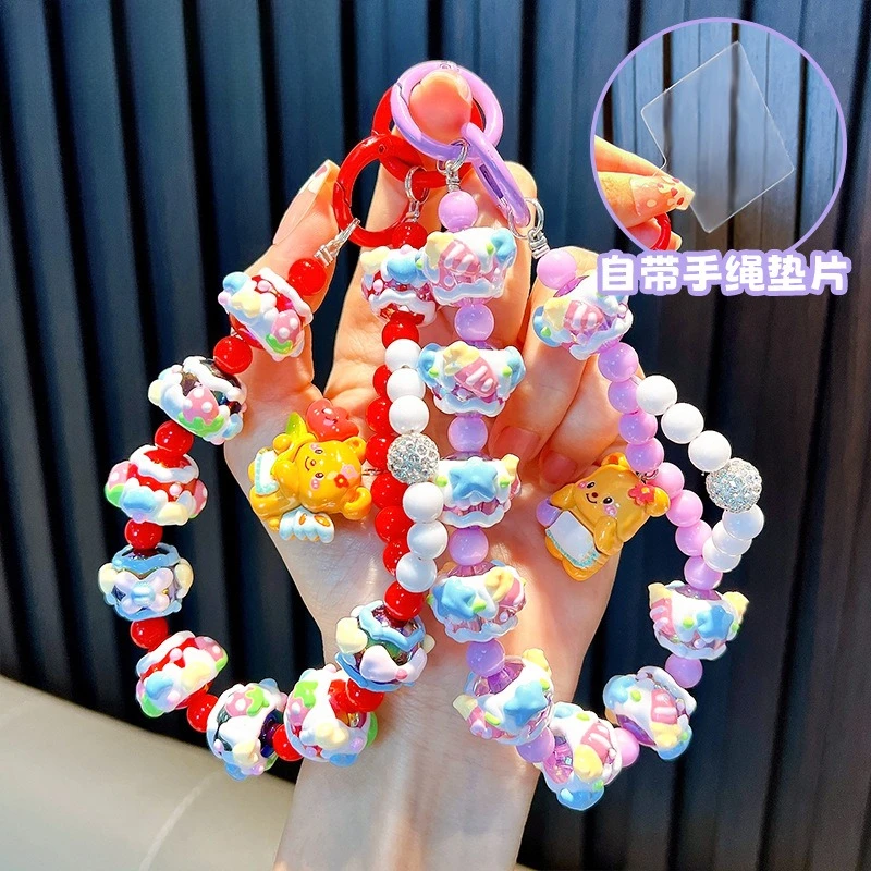 

Cute Butter bears Hand Painted Beads W/Card Phone Chain Charms Bag Decoration Pendant Hanging Ornament Jewelry Keychain Gift