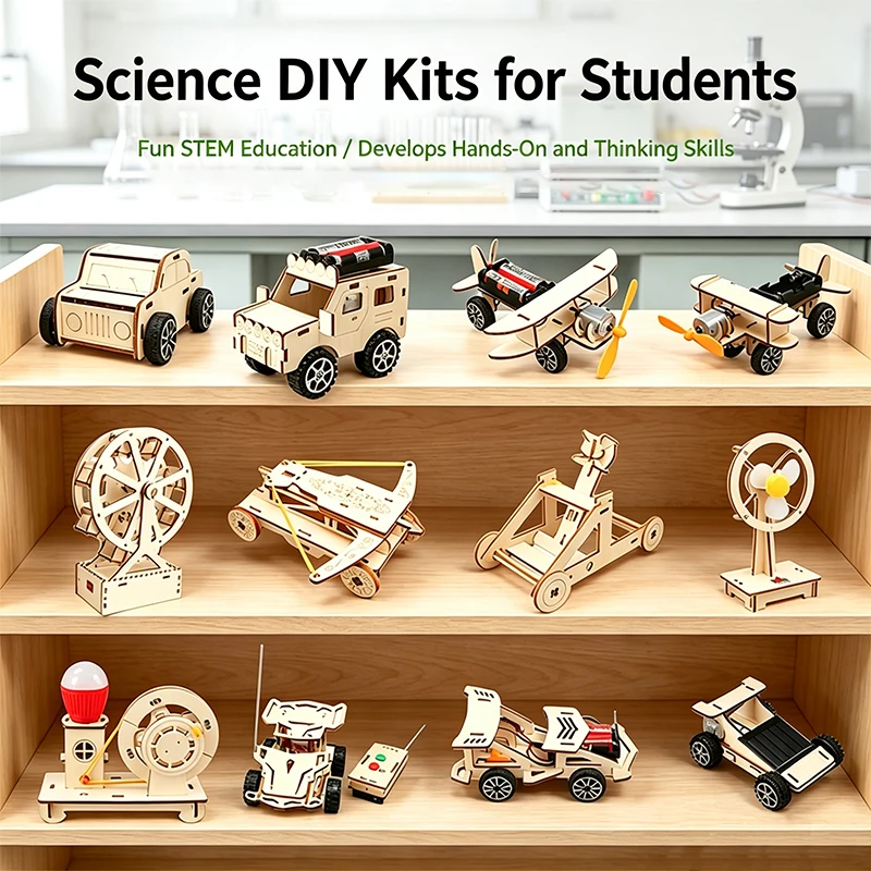 Wooden DIY STEM Science Experiment Kit For Kids Elementary Students Handmade Assembly Model Car Airplane Physics Educational Toy