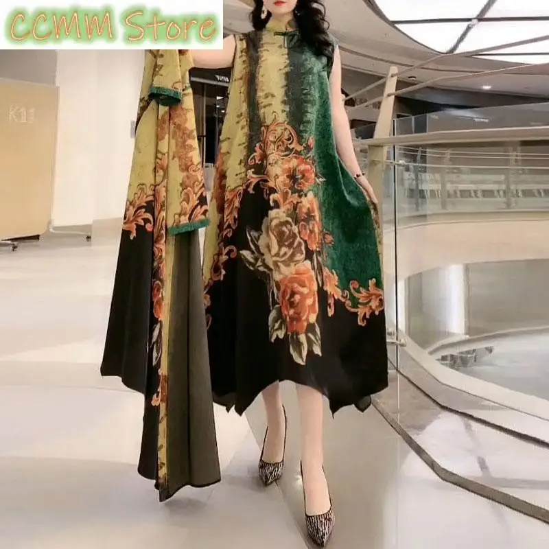 Commute Floral Printed Matching Sets Two Piece Set Casual Round Neck Spring Summer Female Fashion Irregular Hem Long Dress Sets