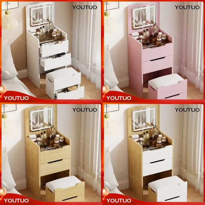 Modern Multifunctional Small Dressing Table with Lighted Mirror Popular Wholesale Makeup Table   Girl Cream Style Cheap