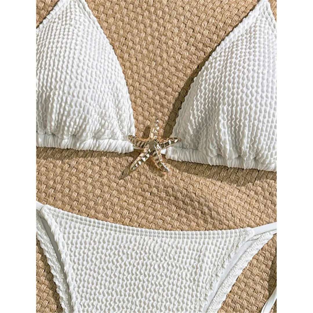 S - XL Halter Star, geraffter, geknitterter Bikini, Damen-Badebekleidung, zweiteiliger Bikini, Badeanzug, Badebekleidung, Schwimmbikini V7079 – Detail 8