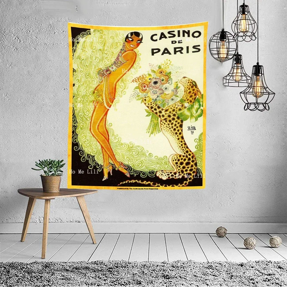Retro French Culture Sexy Women And Leopards Aris Casino Art Poster Prints Tapestry By Ho Me Lili For Dorm TV Background Decor