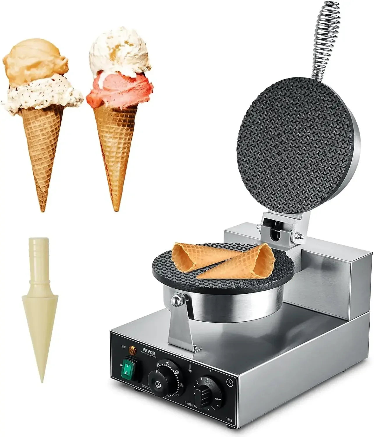 

Electric Ice Cream Cone Maker, Commercial 1230W Waffle Cone Machine, Non-Stick Stainless Steel Egg Roll Mold