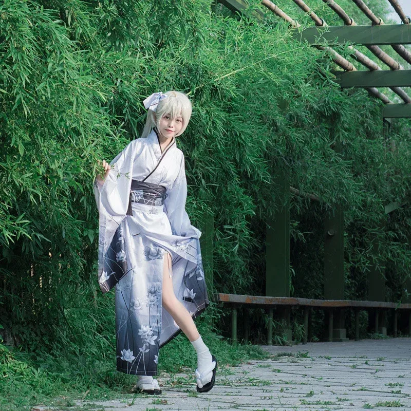 Tradizionale giapponese Yukata stampato ragazza Haori floreale Kimono vestito Anime gioco di ruolo costume abito/accappatoio/accappatoio da festa