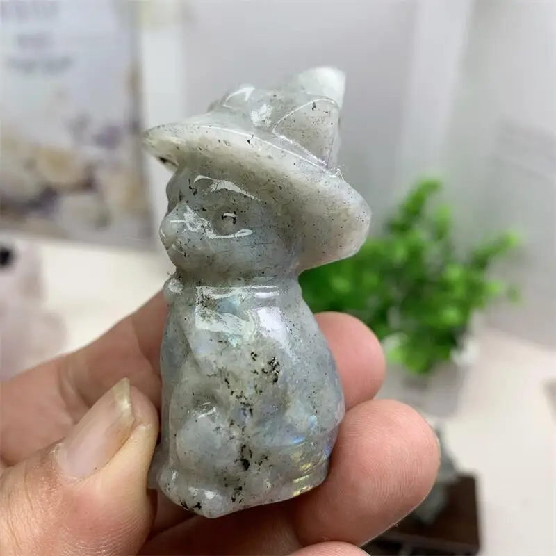 Natural Labradorite Wizard Hat Carving, Healing Crystal Stone, Cute Birthday Present, Home Decoration, 1Pc