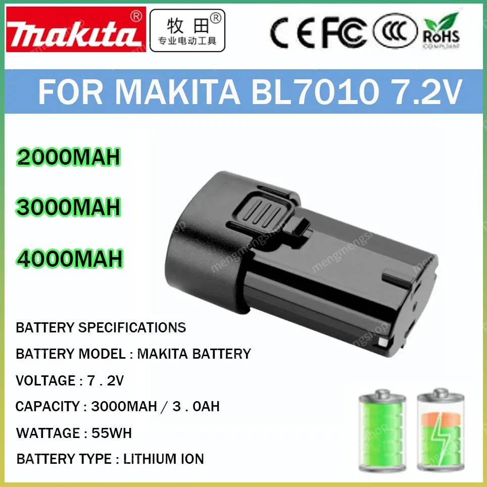 7.2V 3000mAh BL7010 Li-ion Battery Replacement Makita 194355-4 TD020 TD020D TD020DS DF330D ML704 TD090D Power Tools