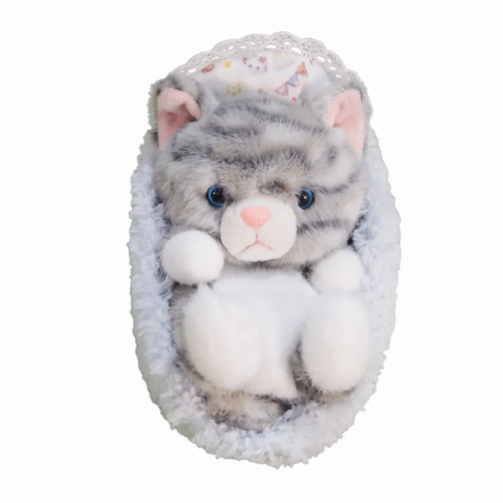 Simpatico cesto per dormire Gatto nero Animali di peluche Kawaii Gatto peloso Comfort Regali da tavolo per gatti
