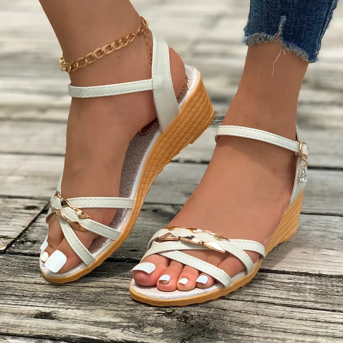 Summer Women's Open Toe Wedge Sandals Fashion Open Toe Ankle Strap Sandals for Women Dress Casual Heeled Shoes Zapatos Mujer