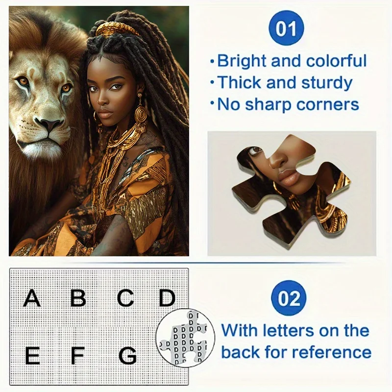 1000 Fun DIY Puzzles - Charming Lady with Long Hair and Golden J Shape (6) Educational Game, 19.7x27.6 inches, Vivid African A