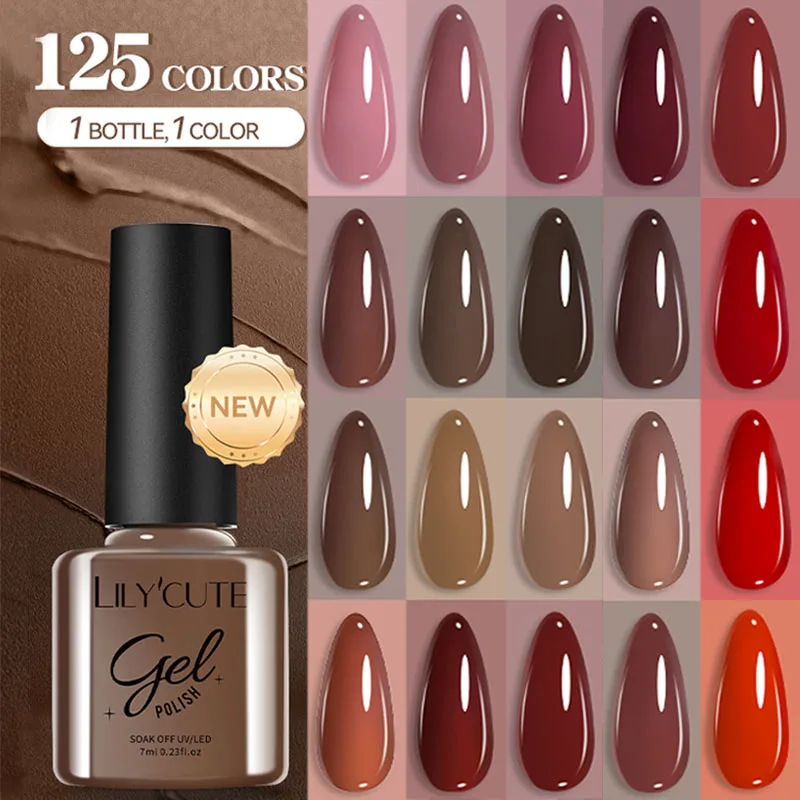 LILYCUTE 7ml Brązowy Czerwony Fioletowy Żel do paznokci Polski Kolor Kawy Seria Półtrwały Żel UV Soak off Żelowe Lakiery Do Paznokci Do Nail Art