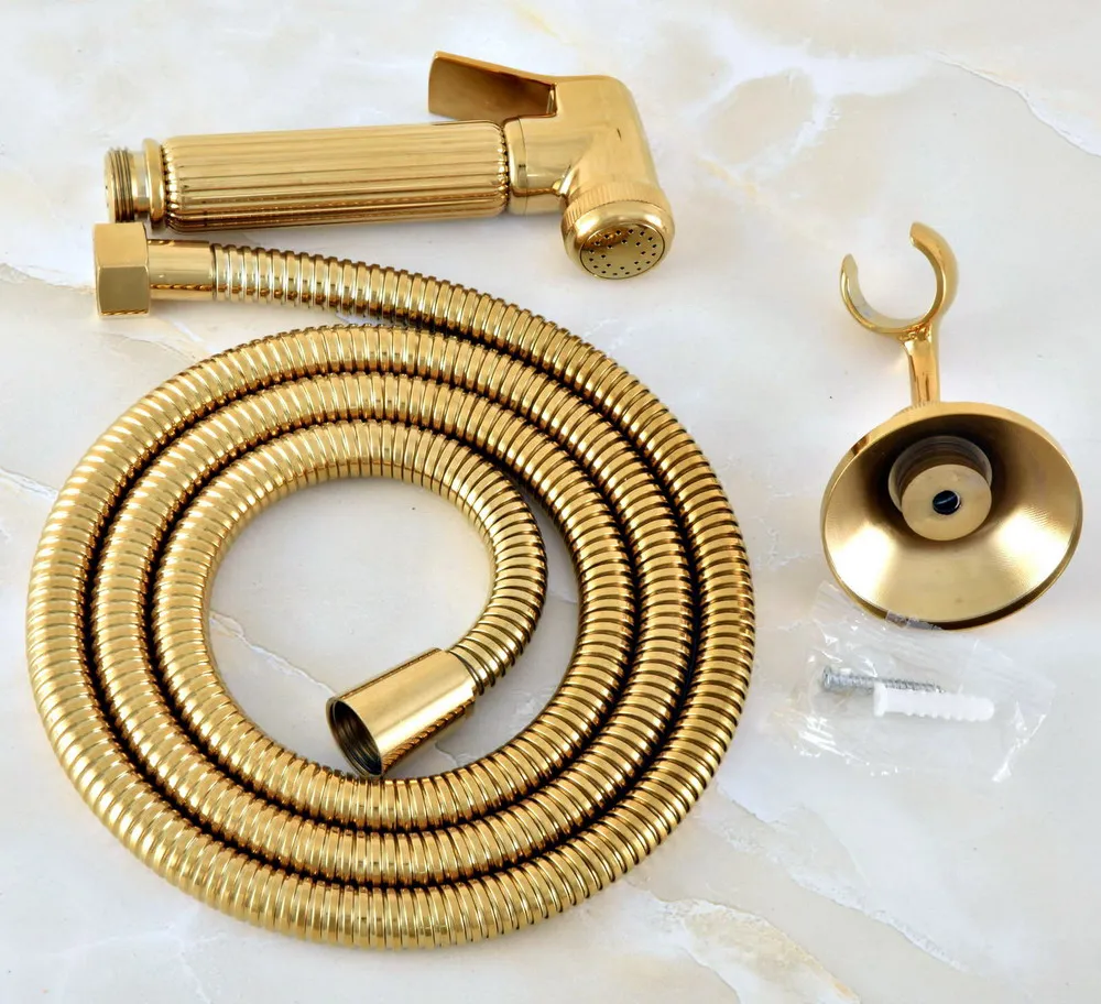 

Golden Brass Bathroom Handheld Clean Pressurized Sprayer & 1.5m Shower Hose & Wall Holder Bracket 2hh038