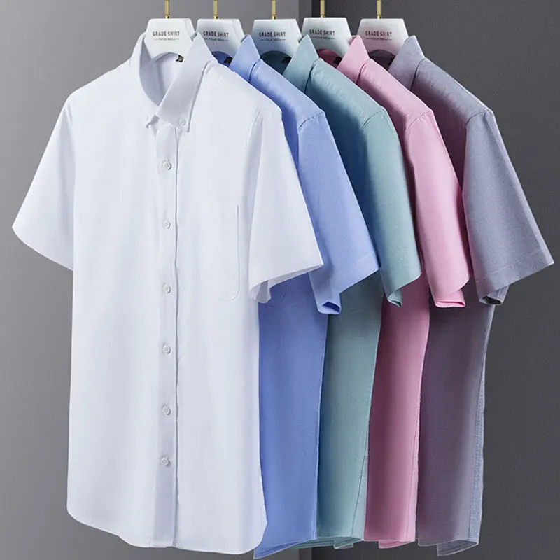 Camisa Oxford de manga corta para hombre, camisa informal de negocios, clásica, a la moda, 5XL talla grande, planchado gratis, ajustada, 100% algodón, novedad de verano