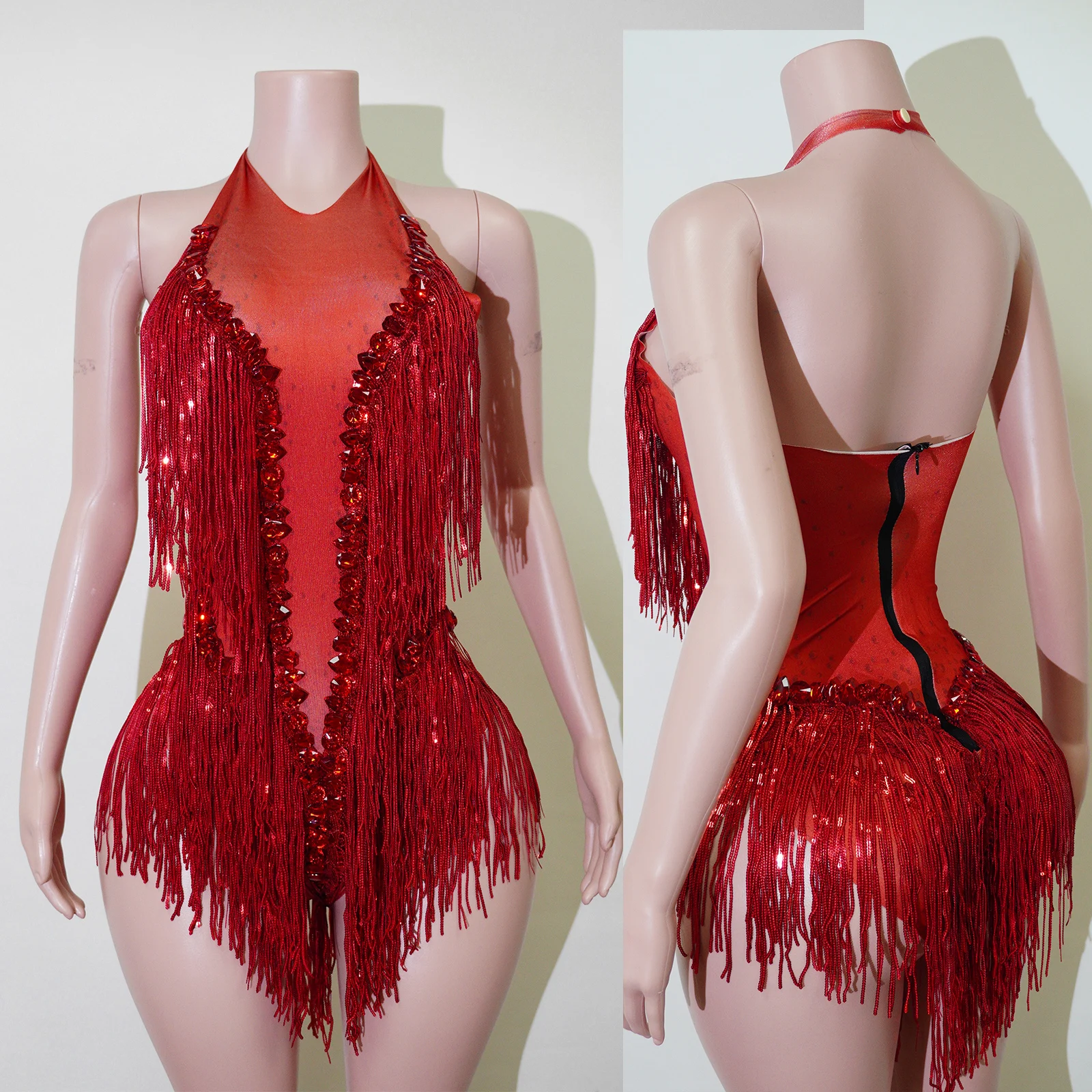 Dames Feestdanskostuum Stadiumkleding Stretch bodysuits Kwastje Turnpakje Prestaties Sparkly Strass Fringe Kleding Nachtclub