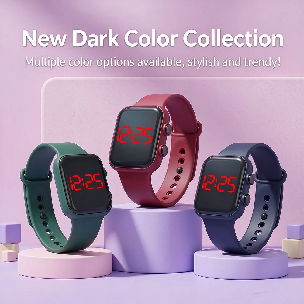 Fashion Large Display Kids Watch Girls Soft Silicone Band Sports Multifunctional Men Wristwatch Children Teen Clock Student Gift
