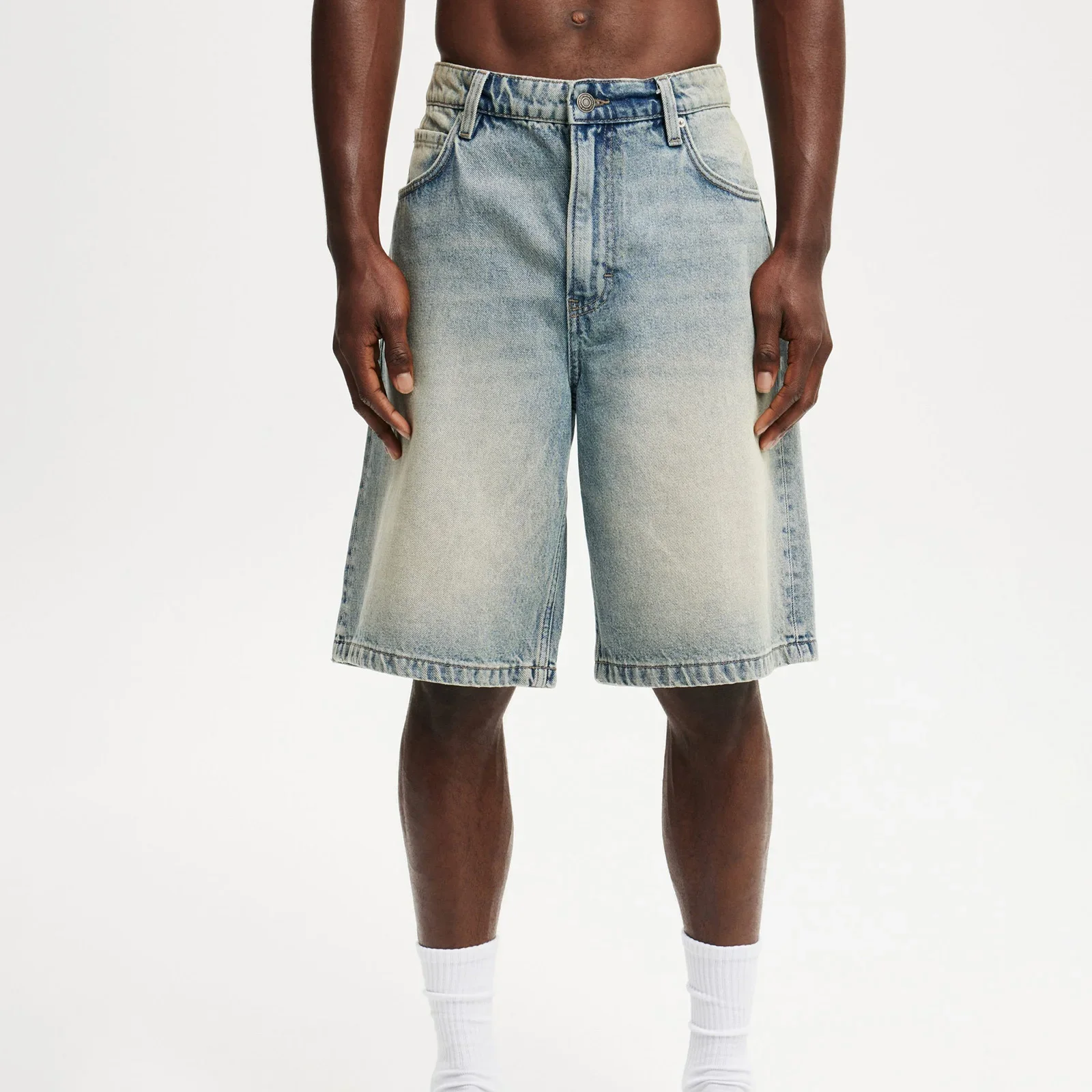 

Casual Men's Knee Length Denim Shorts Fashion High Waist Loose Fit Baggy Jean Shorts for Summer Daily Streetwear