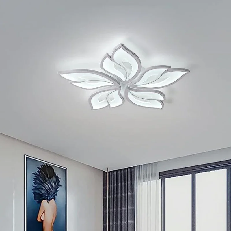 

Modern Ceiling Light 60cm Dimmable LED Chandelier Flush Mount,Remote Control Acrylic Leaf Lamp Fixture for Living Room 60W