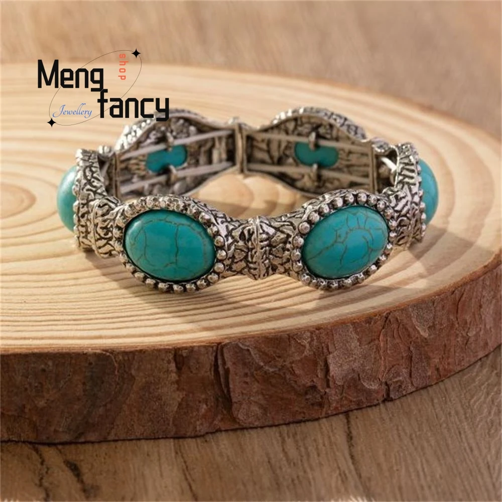 

Natural New Bohemian Style New Simple Charms Fashion Oval Pattern Turquoise Eco-friendly Hand Bracelet Best Selling Fine Jewelry