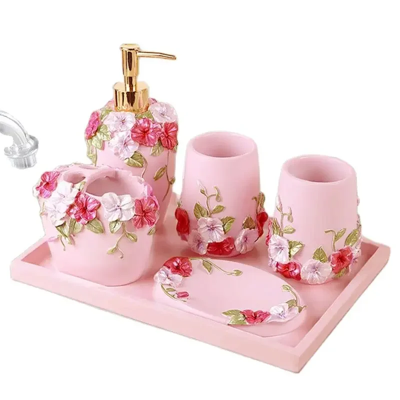 

Wedding Gift Kit-Pink Rose Flowers Bathroom Set Bathroom supplies Kit Wedding Gift Set Storage Tray Bathroom Decoration K3E0I3