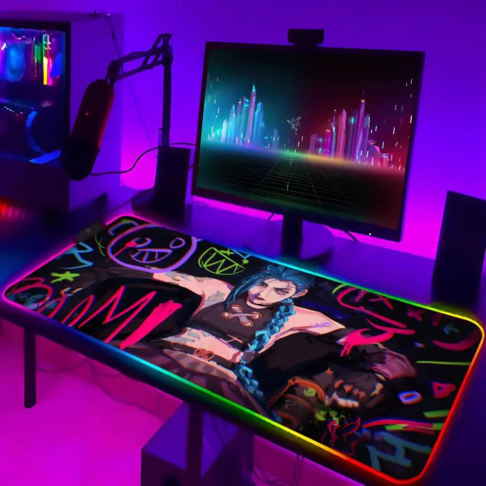 LeagueS of Legends Jinx Mouse Pad Xxl Laptop Mat Gaming Rgb Mousepad Backlit Keyboard Gamer Girl cartoon Table Pads Deskpad