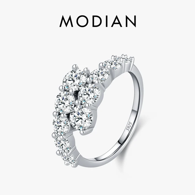 MODIAN 925 Sterling Silver Classic Luxury Round CZ Eternity Band Pierścionki dla kobiet Biżuteria zaręczynowa Biżuteria Prezent