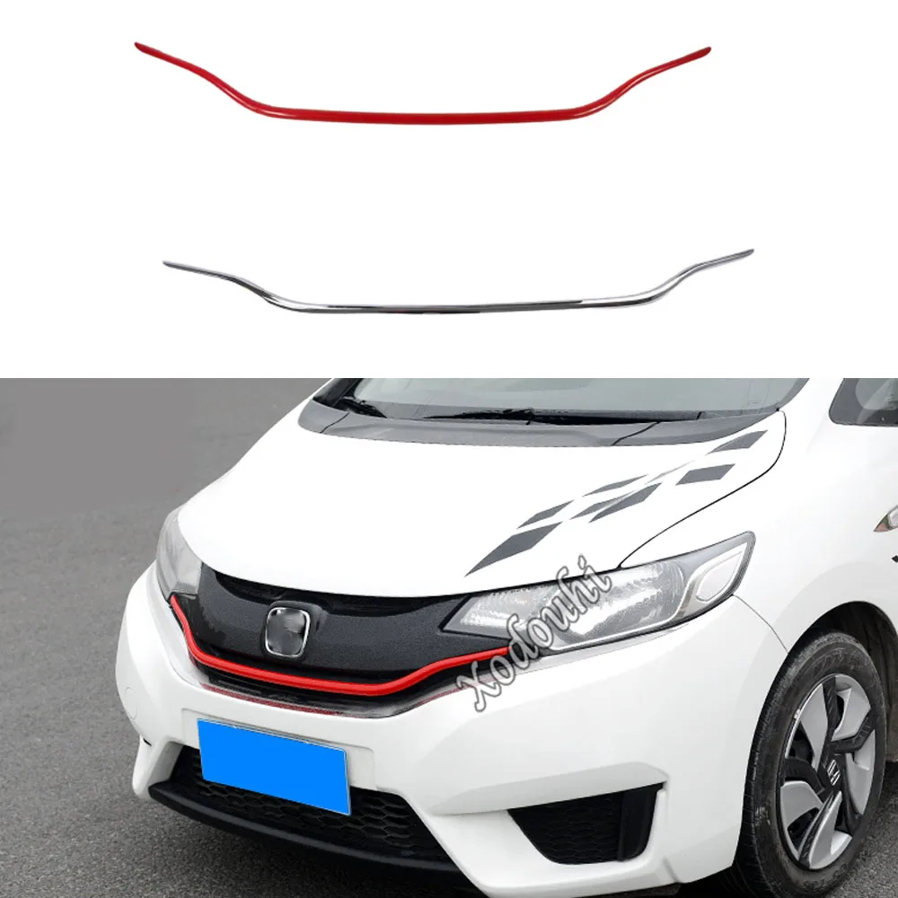 For Honda Fit Jazz 2014 2015 2016 2017 Car ABS Chrome Front Engine Machine Grille Grill Network Hood Stick Lid Trim Lamp Frame