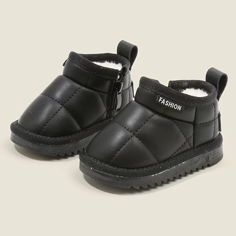 Brand Sewing Fashion Snow Boots For Kids Girls Boys Solid Warm Ankle Boots With Thick Plush Toddler Baby Princess Winter Shoes