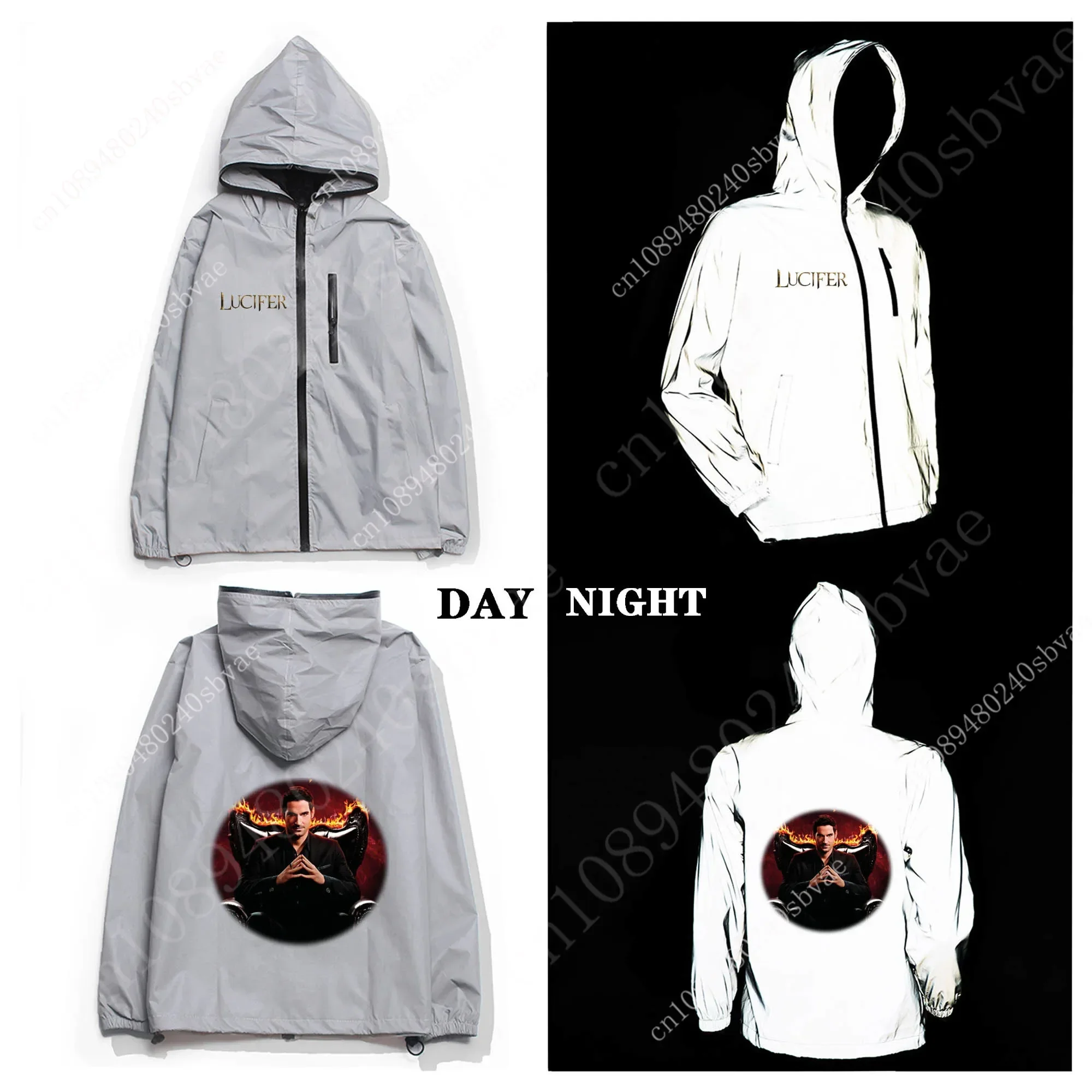 Lucifer Reflective Jacket Mens Womens Coat Hooded Windbreaker Runing Pocket Jackets Cycling Hiking Zipper Customized Hoodie